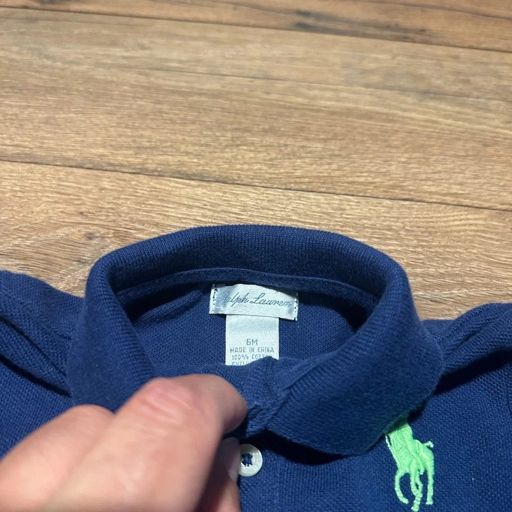 Ralph Lauren Navy Blue Long Sleeve‎ Polo Romper Baby Boy 6M